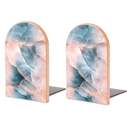 Minimalist Marble Texture Wooden Bookends Shelves 2 PCS Abstract Sturdy Book Holders Desktop Organizer for Home Office Libraries - color: Color-2