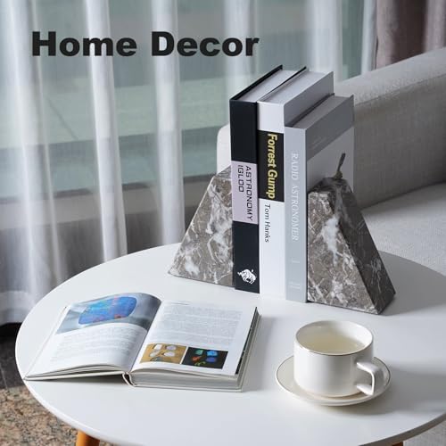 Marble Bookends for Heavy Books, Decorative Bookends for Shelves, Durable and Heavy-Duty Book End for Hardback Book & CDS, Unique Book Stopper & Holder, Gris Lido, Set of 2 - color: Morocco-gris Lido