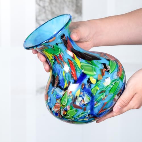 KAMMAK Colored Glass Vase, Beautiful Hand Blown Decorative Vase, Modern Art Vase for Flower Mantle Dining Table Centerpiece, Entryway Living Room Wedding Decoration (JG2061) - style: JG02061