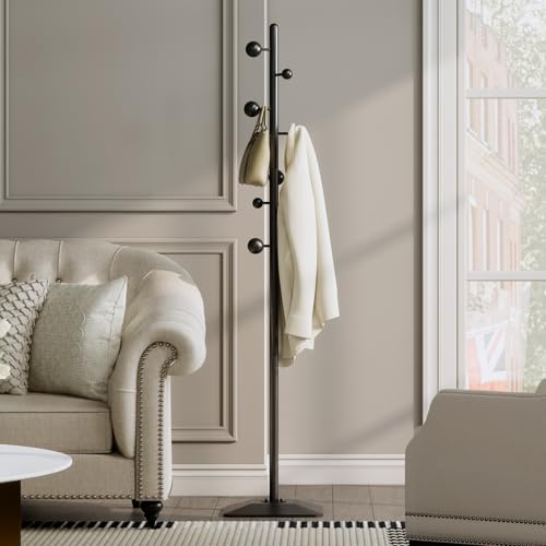 Coat rack freestanding,Coat tree freestanding heavy duty with 7 ball hooks,Coat hanger stand with metal base for entryway hallway bedroom - style: Ball hook