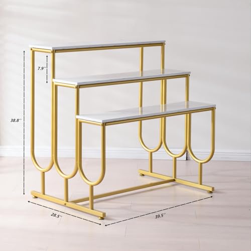 Heavy Duty Display Riser Stand, Tiered Shoes Bags Dolls, Display Table, Imitation marble Grain Planks Display Shelf(3 Tier)