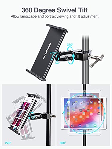 elitehood Metal iPad Holder for Mic Stand, 360° Adjustable Mic Stand Tablet Holder, Aluminum iPad Mount for Music Microphone Stand, Compatible with 4.7-13" Tablets and Cell Phones - size: 4.5in - Single Ball Joint