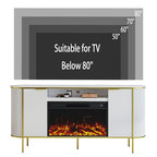 White Fireplace TV Stand: 70" Modern Luxury Fluted Electric Fireplace Heater Entertainment Center Fits TVs Up to 80 Inch, Faux Marble Top TV Console with Fireplace (White, 70 Inch Fireplace TV Stand)