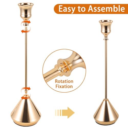 Elegant Vintage Champagne Gold Candlestick Holders, Set of 3 Taper Candle Holders with Weighted Base for Wedding, Dining Table, Holiday Decor - color: Gold