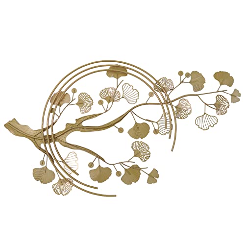 SanBouSi Large Luxury Golden 3D Ginkgo Leaf Metal Wall Decor Large Modern Metal Wall Art Sculpture Green Ginkgo Decorative Wall Sculpture for Living Room Bedroom 43inch