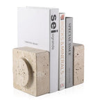 Koville Marble Square Book Ends, Heavy Duty Book Holders, Bookends for Shelves, Office Bookshelf Decor for CDs/Video Games(Travertino Romano)