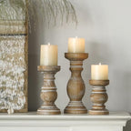 NIKKY HOME Rustic Pillar Candle Holder Set of 3 - Farmhouse Wooden Candlestick Stand for Mantle, Fireplace, Living Room, Brown - color: Brown