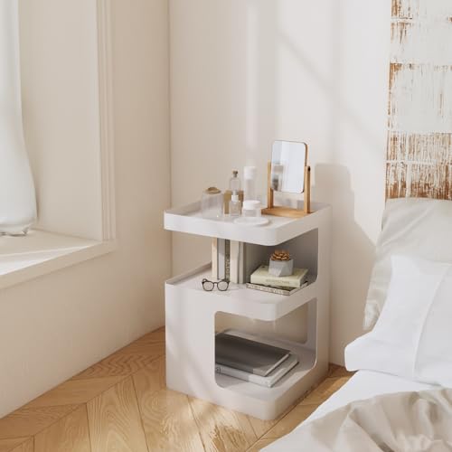 Side Table,Modern end Table,Metal nightstand,Bedside Table,3-Tier Accent Table with Storage for Bedroom,Living Room,Small Space,Couch.No Assembly Required - color: White