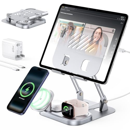 65W 5 in 1 Charging Station for Apple Multiple Devices, with 30W Fast Wired Charging Stand for iPad/Tab, Foldable Wireless Charger Design for Magsafe Charger for iPhone 17 16/Apple Watch/AirPods4