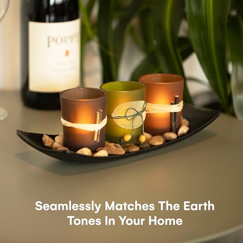 Dawhud Direct Decorative Votive Candle Holders, Vintage Decor Flameless Candlescape Set, 3 LED Tea Light Candles, Rocks and Tray - Fall Table Decor (Earth Tones) - size: Natural Earth Tone