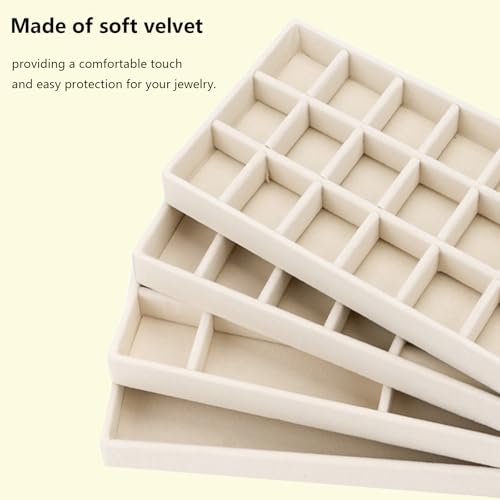 Velvet Jewelry Organizer for Drawer, Stackable Jewelry Drawer Inserts in Dresser, 8in Beige Storage Display Case for Rings Stud Necklaces Accessories, Set of 12 - color: 3 set