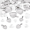 Craftdady Stainless Steel Pendant Cabochon Settings Heart Square Teardrop Flat Round Oval Rectangle Blank Bezel Trays Base Pendant with Glass Cabochons for DIY Earrings Necklace Jewelry - color: Stainless Steel Color Heart 3 Styles