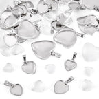 Craftdady Stainless Steel Pendant Cabochon Settings Heart Square Teardrop Flat Round Oval Rectangle Blank Bezel Trays Base Pendant with Glass Cabochons for DIY Earrings Necklace Jewelry - color: Stainless Steel Color Heart 3 Styles