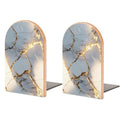 Gold Cracked Marble Texture Wooden Bookends Shelves 2 PCS Minimalism Sturdy Book Holders Desktop Organizer for Home Office Libraries - color: Color