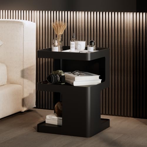 Modern Side Table,Small end Tables for Small Spaces,Black Metal nightstand,Bedside Tables,Accent Table with Storage for Couch, Bedroom,Living Room.No Assembly Required - color: Black-mo