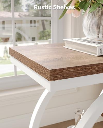 LITTLE TREE End Table, Narrow Side Table with 4-Tier Large Storage Space, Modern Bedside Table for Living Room, Home Office, Bedroom, Brown and White - color: Brown and White
