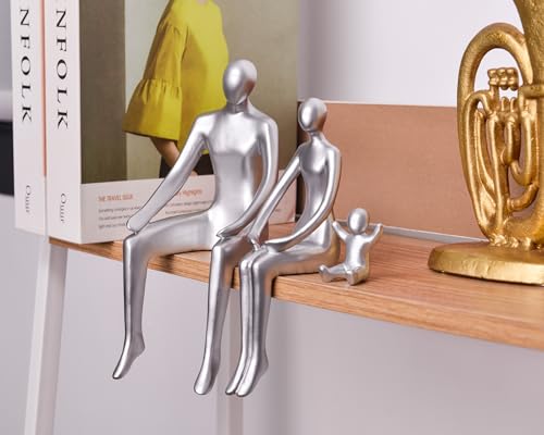 Quoowiit Bookshelf Decor Family Statue, Abstract Miniature Figurines Home Decor, Modern Aesthetic Shelf Decorations for Office Desk Table Desk Living Room Book Shelf Bedroom Entry Set of 3 - Silver - color: Silver