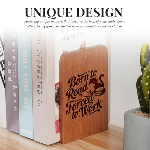 Book Lovers Gifts, Novelty Bookends Unique, Gifts for Book Lovers, Heavy Duty Wooden Book Ends for Shelves Decorative(1 Pair, 4.72x6.69 Inches) - Born to Read - color: Bornttoread