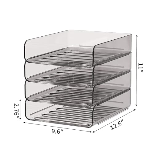 FANXIYQ 4-Tier Acrylic Paper Tray Organizer | Clear Stackable Desk Organizer for Documents, Letters, A4 Paper | Modern Office/Classroom/Home Organization,Brown - color: Brown