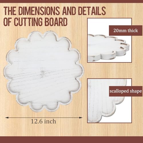 BreezeHug White Decorative Serving Tray Wood 12.6 Inch Scalloped Serving Tray Round Wooden Display Plate with Scalloped Borders for Coffee Table Living Room Bedroom Entryway Decoration - color: White