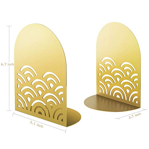 QiMing Ukiyoe Auspicious Clouds Bookends for Books,1 Pair Metal Wavy Pattern Book Holders for Office Shelves Adults & Kids Gift(Gold) - color: Gold