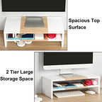 TEAMIX 2 Tiers Desktop Monitor Stand Riser 20 Inch Printer Stand with Storage Small TV Riser Laptop Wooden Desk Organizer Shelf Bookshelf Maple (White+Maple, 2 Tiers) - color: White+maple