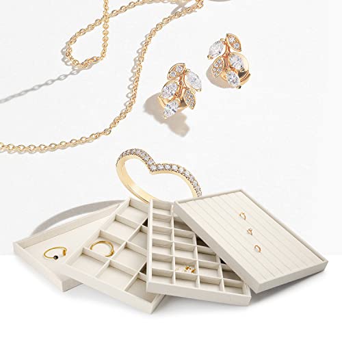 Oirlv linen Jewelry Display Trays Stackable Necklace Bracelet Ring Showcase Display Empty Plate(Pack of 1) - size: 1 Grids