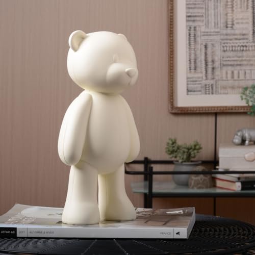 Bear Sculpture Statue Animal Figurine Gift Home Decor Modern Art for Living Room Bedroom Polyresin White 12 Inch