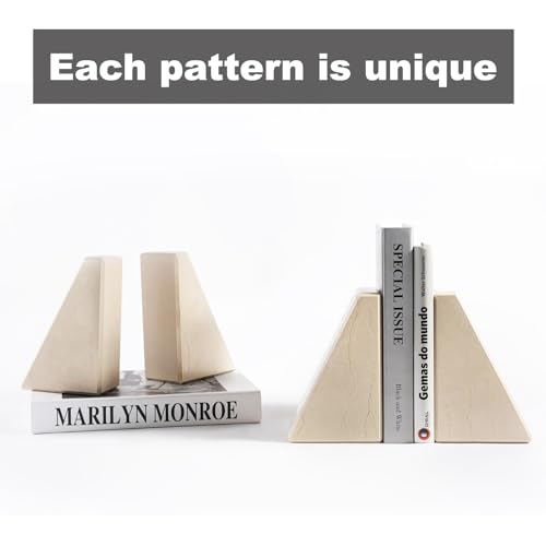 Marble Bookend for Heavy Books, Decorative Bookends for Shelves, Durable and Heavy-Duty Book End for Hardback Books & CDS, Unique Book Stopper & Holder, Sunny Golden, Set of 2 - color: Turkey-sunny Golden