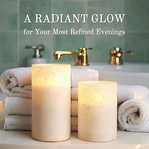 VENTA Frosted Glass LED Candles, Set of 3 | Warm Amber Flickering Pillar Candles with Remote | Creates Cozy, Relaxing Hygge Ambiance for Bedroom & Living Room - color: Foggy