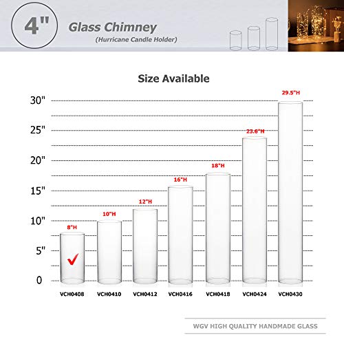 WGVI Hurricane Candle Holder Sleeve, Wide 4", Height 8", Clear Glass Cylinder Candleholder, Chimney Tube, Open Ended Candle Shade, 1 Piece - size: 4"x8"H