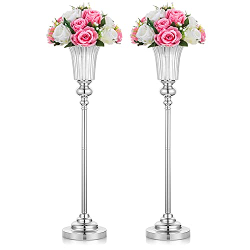 NUPTIO Flower Vase Centerpiece Wedding: 2 Pcs 26.7" Tall Silver Stand Metal Trumpet Vases for Wedding Party Table Decoartions - color: Silver, size: 2 x M