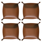 HARFINGTON 4pcs PU Leather Valet Tray Unisex Folding Small Catchall Tray Portable Entryway Table Tray Nightstand Bedside Desk Tray for Key Wallet Watch Coin Jewelry Dice, Brown - color: Brown