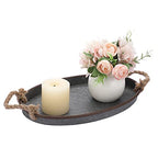 Hipiwe Galvanized Metal Iron Oval Tray with Rope Handle Farmhouse Serving Tray Rustic Industrial Decorative Centerpiece for Coffee Table Weddings and Parties Decor,Small - size: 14.2" x 9.1" x 1.2"
