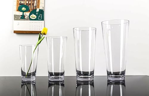 CYS EXCEL 12" Tall Clear Glass Cylinder Vase Taper Down Flower Vase with 5.5" Wide Opening Elegant Centerpiece for Weddings, Events, and Home Décor - size: 12"H x 5.5"O x 4"B