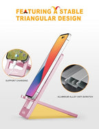 Aoviho Phone Stand for Desk, Ultra-Thin Foldable Aluminum Phone Holder, Portable Travel & Office Cell Phone Stand Compatible with iPhone 17 16 15 14 13 12 Pro Max, Fits 3.7"-7" Devices, Pink - color: Pink