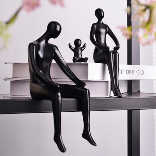 Quoowiit Black Bookshelf Decor Family Sculpture, Abstract Art Ornament Coffee Table Decor, Modern Aesthetic Family Figurine Decoration for Home Office Shelf Table Desk Living Room Set of 3 - color: Black