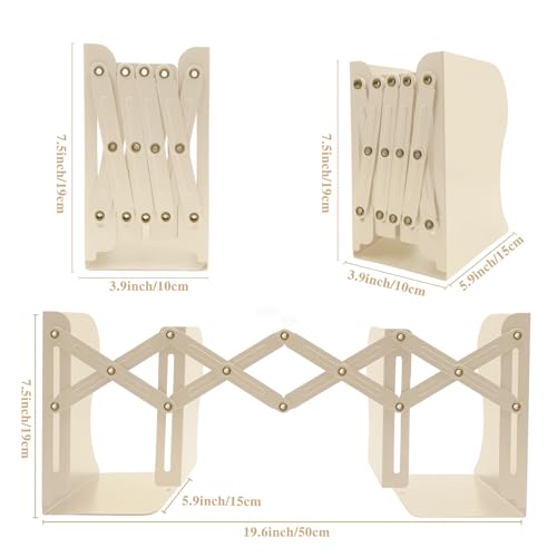 Adjustable Bookends Non Skid Decorative Bookends,Metal Bookend for Heavy Books,Bookshelf Organizer Holder for Books and Magazines for Desk(Beige) - color: Beige