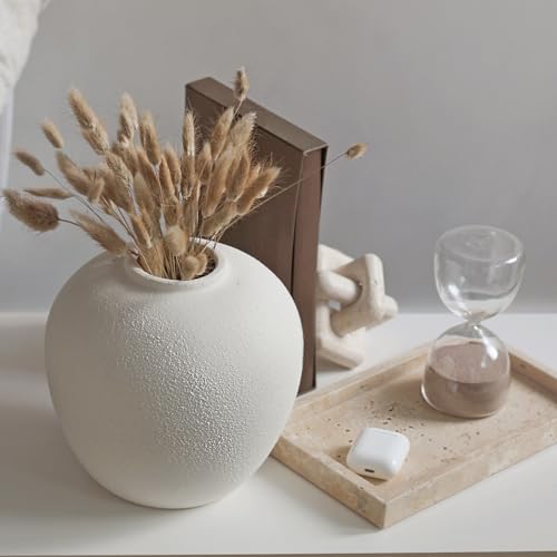 White Ceramic Vase 7.9 inch Round Minimalist Leak-Proof Vases for Flowers with Soft Pads, Modern Farmhouse Decor for Living Room