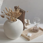 White Ceramic Vase 7.9 inch Round Minimalist Leak-Proof Vases for Flowers with Soft Pads, Modern Farmhouse Decor for Living Room