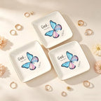 Personalized Ceramic Jewelry Dish, Custom Birth Flower & Name Trinket Tray for Mother's Day, Bridesmaid, Birthday Gift - 4 Shape1s Available (Butterfly Jewelry Tray - Square) - color: Butterfly Jewelry Tray - Square