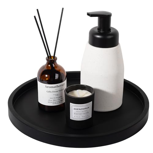 Silicone Bathroom Tray Round Vanity Tray Decorative Soap Holder Kitchen Countertop Organizer Coffee Table Decor for Candle, Perfume, Plant, 10 Inch, Black - color: Black, size: 10"