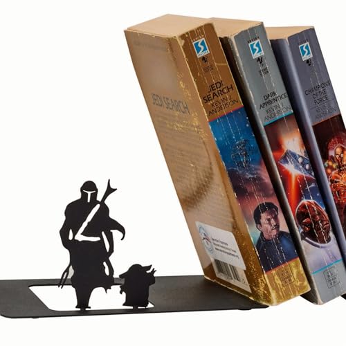 Renovatio Black Metal Bookend – Cute, Unique, Geeky Decor for Home, Office & Kids Room – Heavy Duty, Non-Slip Minimalist Bookends for Shelves – Mercenary & Baby - style: Mercenary
