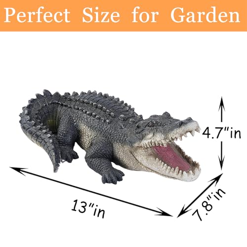 Teaeeno Garden Alligator Outdoor Decor,Crocodile Sculpture for Stuff Pond Decor,Florida Alligator Sculpture for Yard Art,Realistic Wild Animal,Reptile Figure,Florida Alligator,Perfect for Man - color: Black