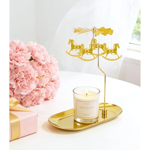 Carousel Candle Holder - Spinning Rotary Holder with Tray for Jar Candles Scented and Tea Lights, Unique Home Decor Gifts for Mom & Grandma, Mother's Day, Christmas Table Centerpiece(Carousel) - color: Carousel