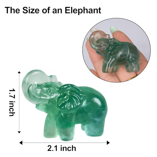 2 Inch Fluorite Crystal Elephant Sculpture Handcrafted Healing Stone Animal Figurine Spiritual Home Decor Lucky Charm Gift for Wealth Success Positive Energy and Meditation Lovers - color: Green Fluorite Elephant-02