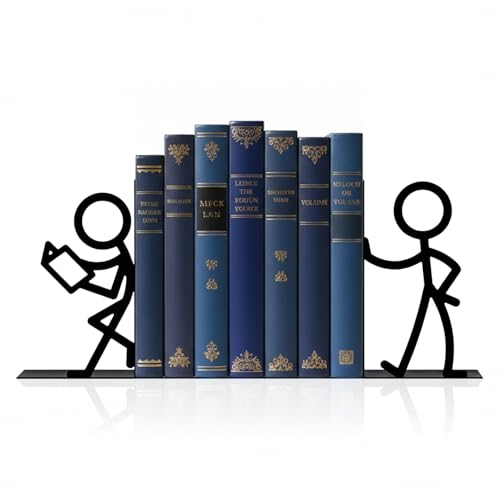 Metal People Bookends - Cute Decorative Book Ends for Shelves, Home Office Desk, Gift for Book Lovers