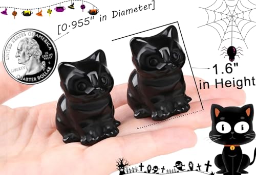 QINJIEJIE Black Obsidian Cat Decor Statue Carved Stone Figurine Healing Crystals Gift Natural Gemstone Home Sculpture Office Room Desk Decoration Sitting Black Cat Gifts for Men Stocking Stuffers - color: N-black Obsidian, size: 1.5 inches
