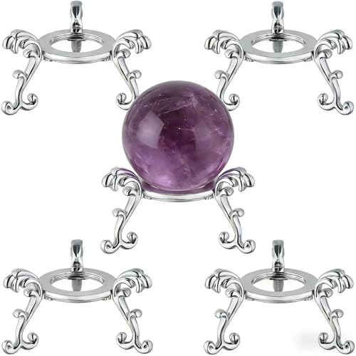 5 Pcs 2.75in Alloy Metal Crystal Ball Stand - Silver Display Sphere Holder for Spheres & Rock - Crystal Holder Stands with Display Function - color: Silver_Large-5pcs