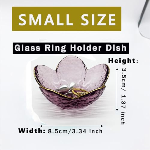 Purple Flower Ring Dish, Small Glass Jewelry Dish Tray, Ring Holder Jewlery Tray Trinket Dish, Bathroom Nightstand Decor Jewelry Bowl Christmas Friendship Birthday Gifts for Women, Soap Dish - color: Purple